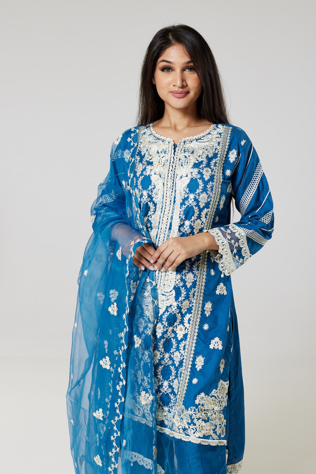 Blue Embroidered Cotton Suit B687