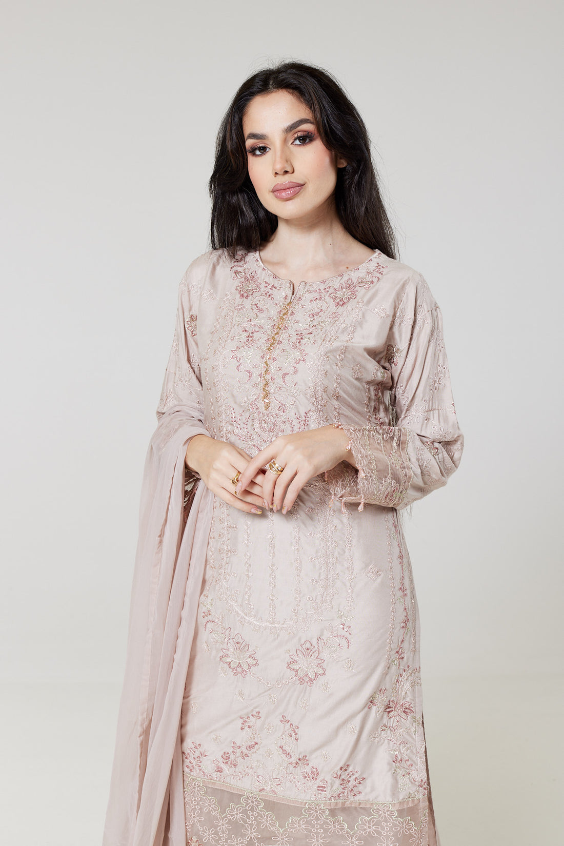 Mink Embroidered Linen Suit M1101