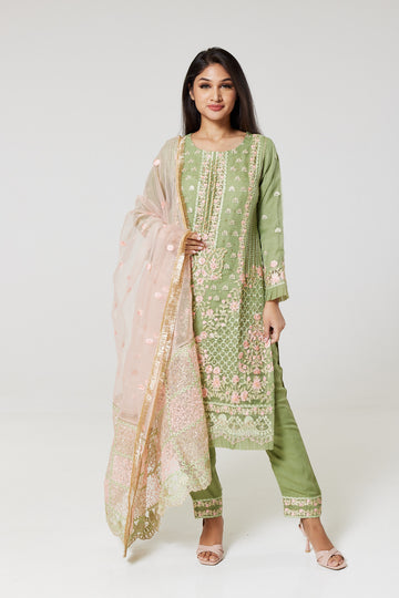 Mint Green Embroidered Organza Suit P1494