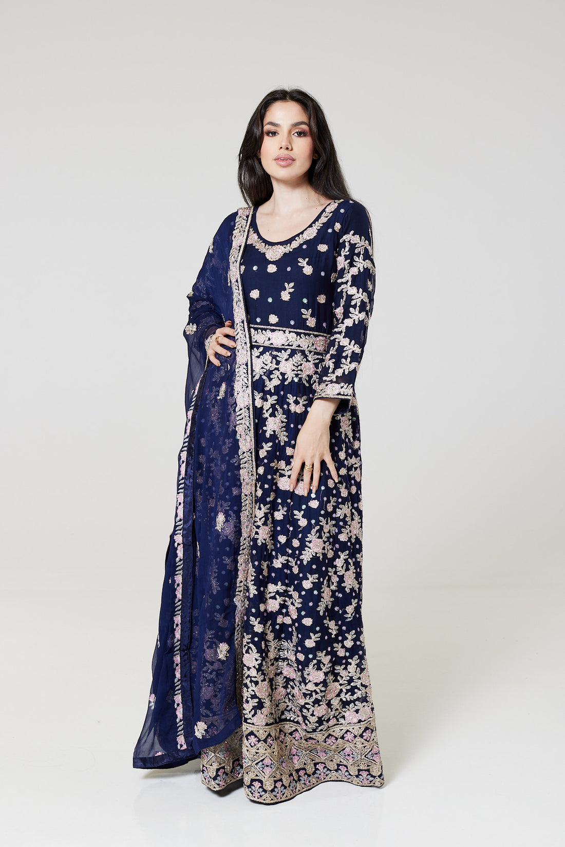 Navy Blue Embroidered Chiffon Suit NB1652