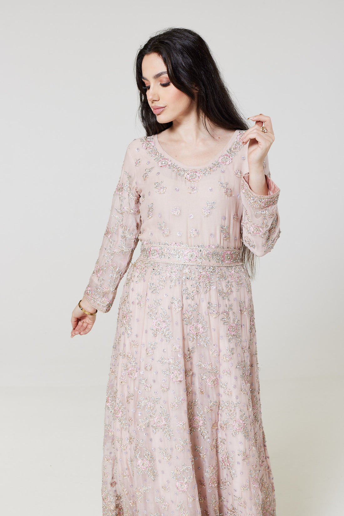 Tea Pink Embroidered Chiffon Suit TP1625