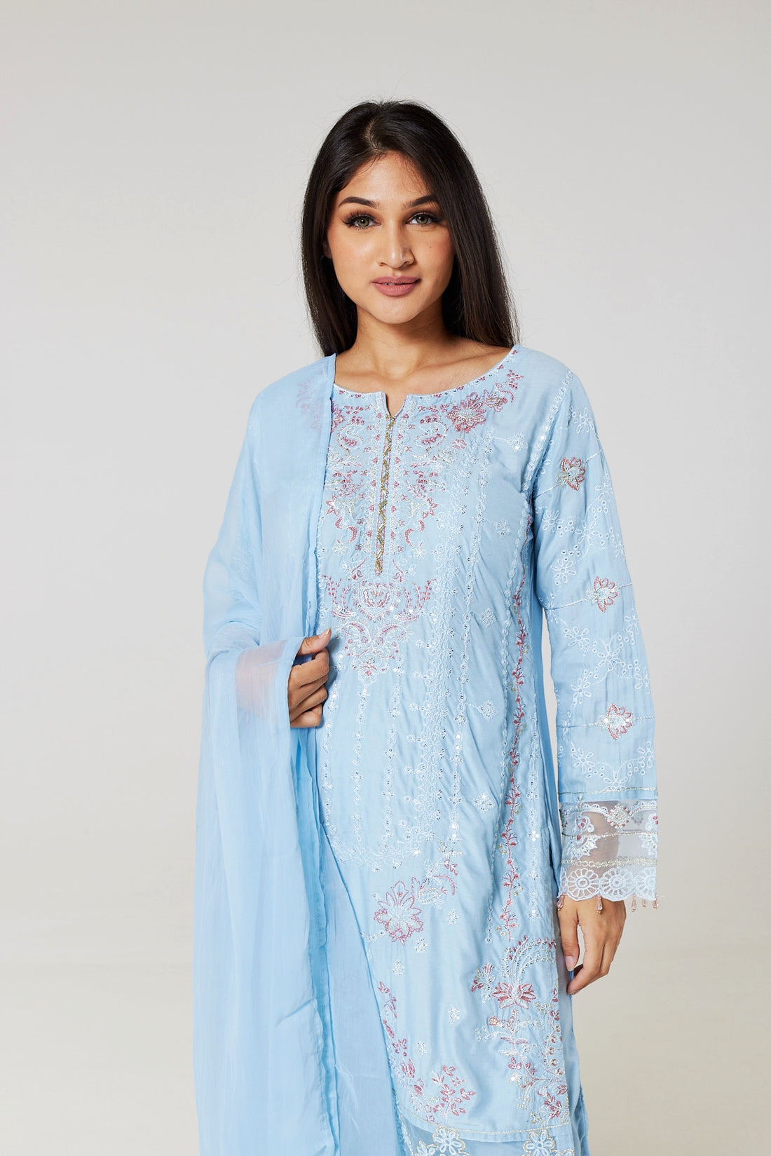 Sky Blue Embroidered Linen Suit SB0967