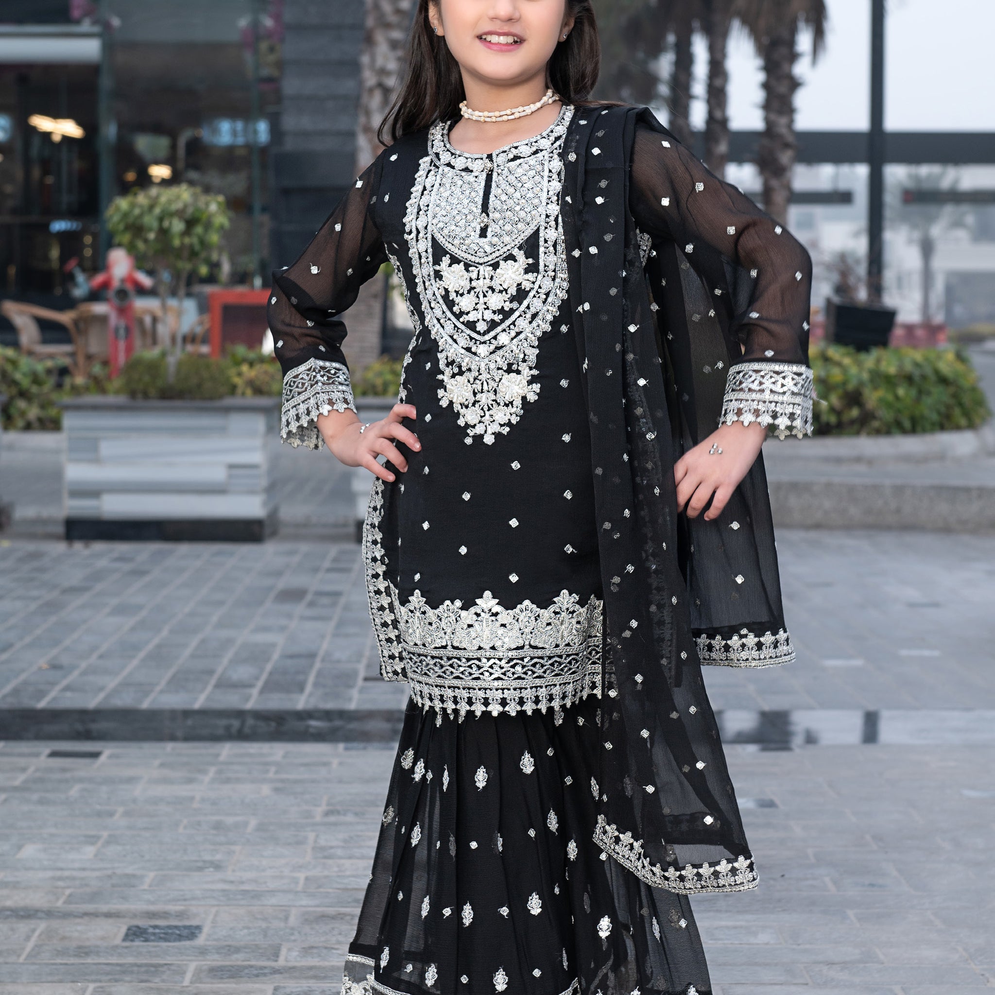 Midnight Sparkle - 3pc Gharara Suit Kids