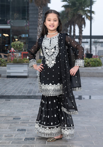 Midnight Sparkle - 3pc Gharara Suit Kids