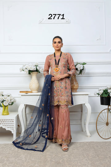 Peach Pure Crinkle Chiffon Gharara Set 2771