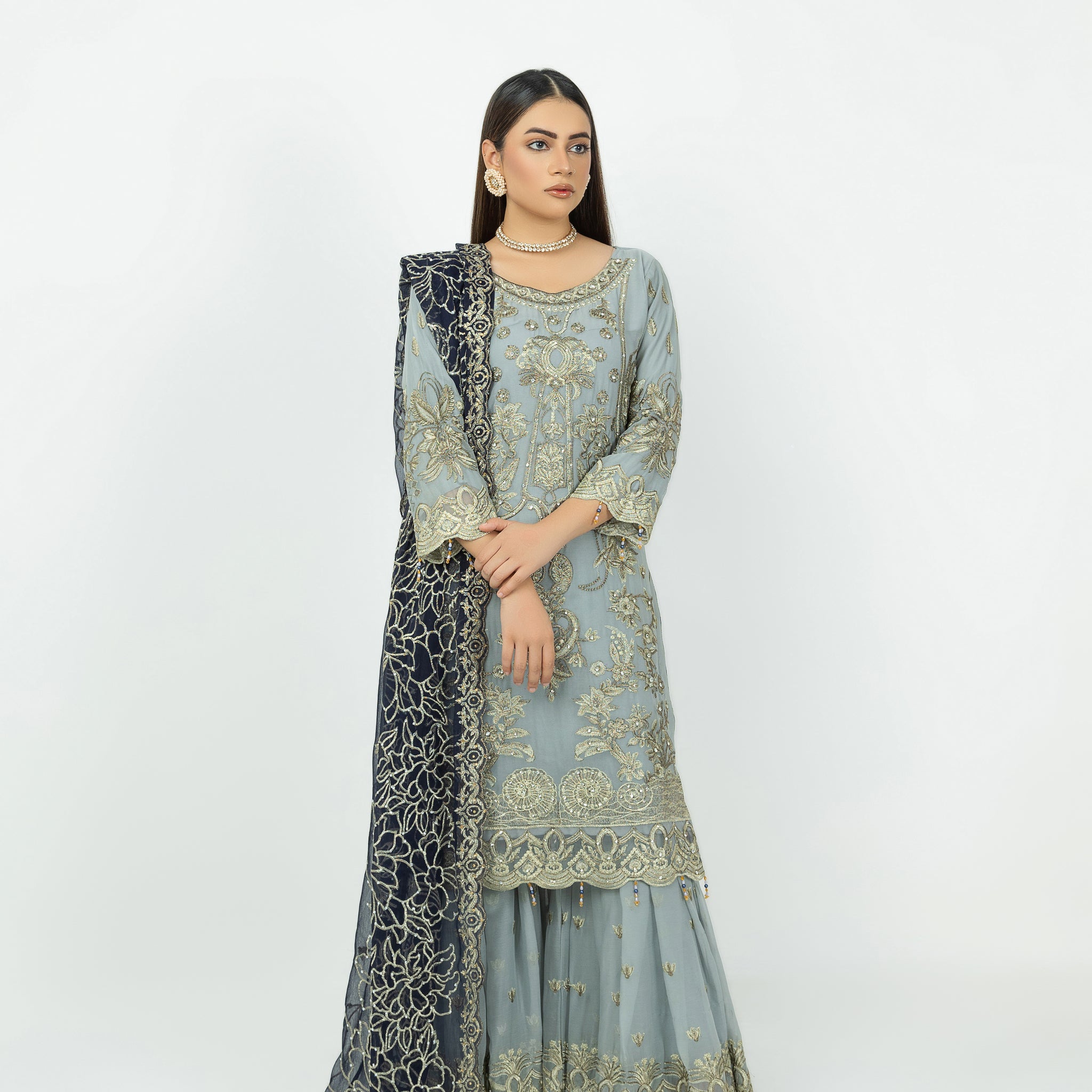 Grey Formal Gharara Set 2879