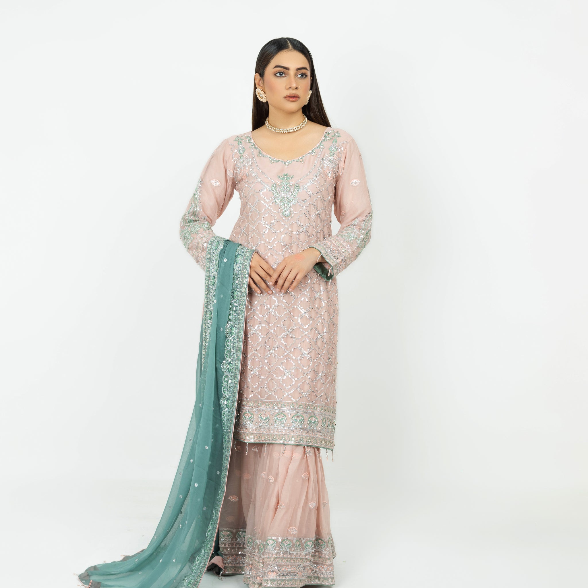 Pink Pure Crinkle Chiffon Gharara Set 2849