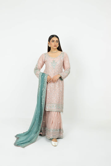 Pink Pure Crinkle Chiffon Gharara Set 2849