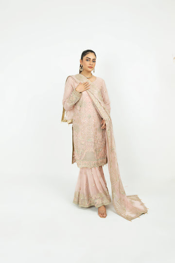 Pink Pure Crinkle Chiffon Gharara Set 2853