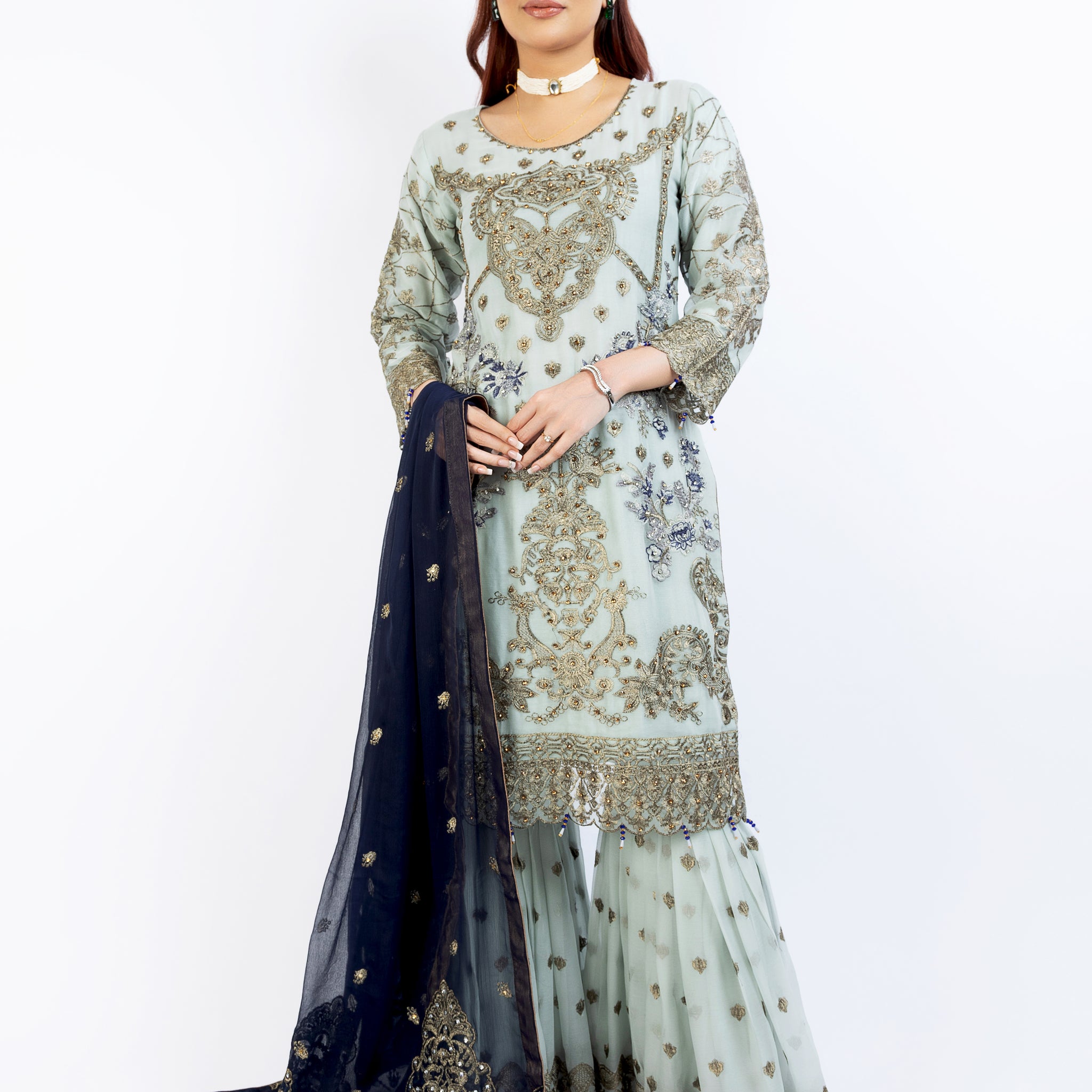 Grey Pure Crinkle Chiffon Gharara Set 6767