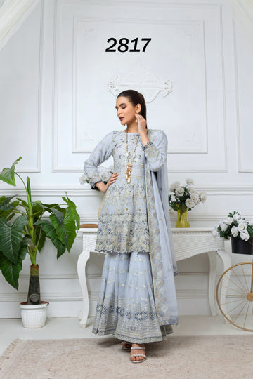 Grey Pure Crinkle Chiffon Gharara Set 2817