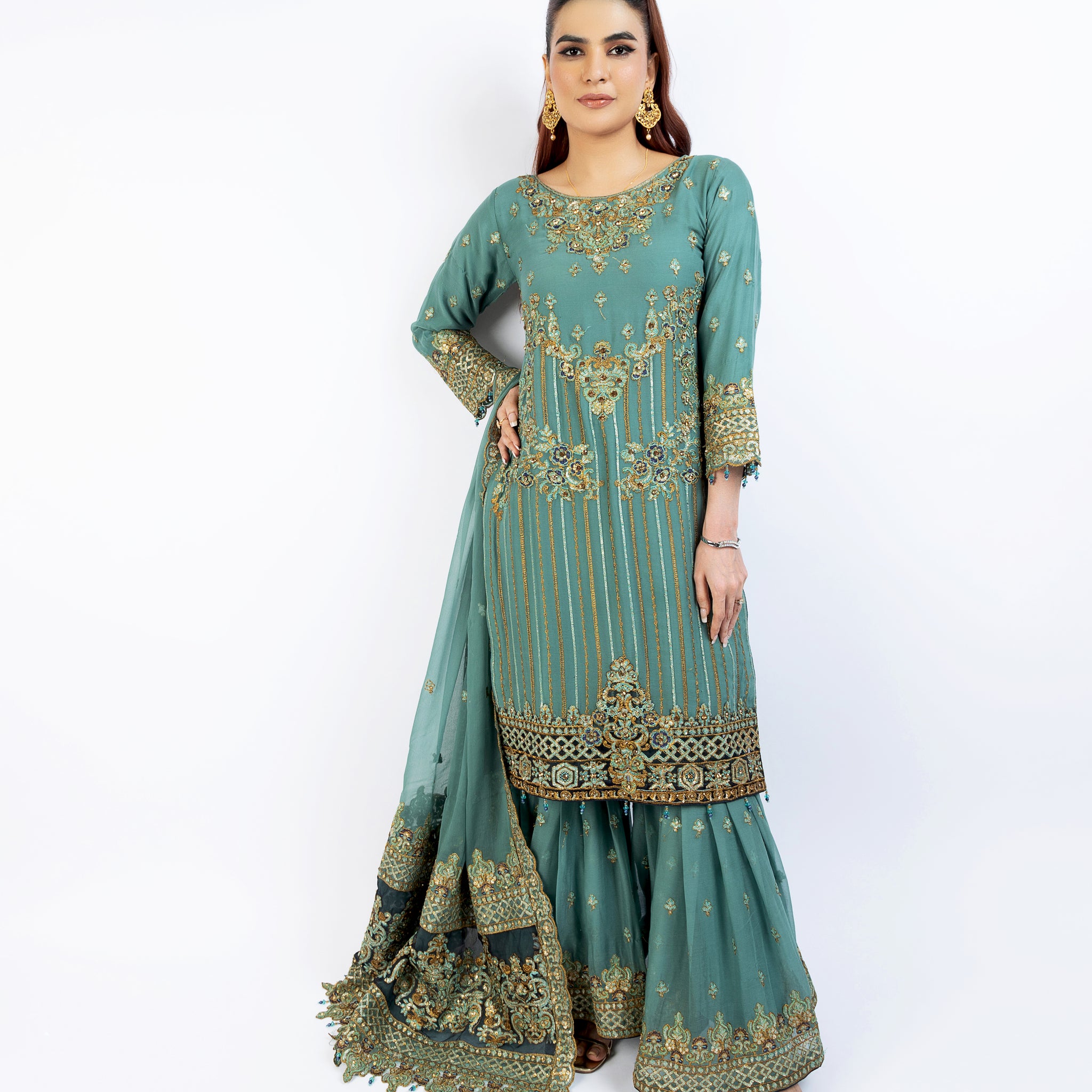 Blue Pure Crinkle Chiffon Gharara Set 9449