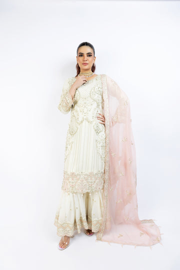 White Pure Crinkle Chiffon Gharara Set 1898