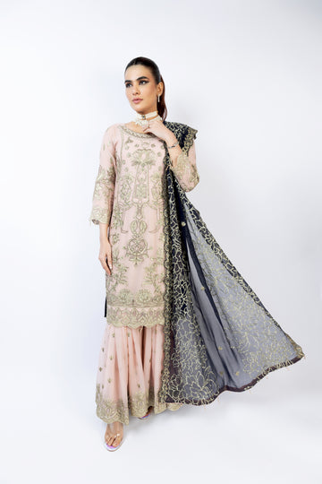 Pink Pure Crinkle Chiffon Gharara Set 9834