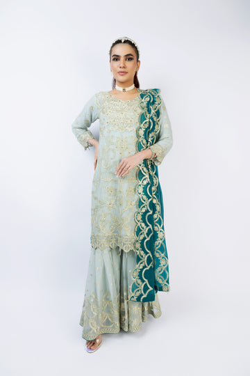 Grey Pure Crinkle Chiffon Gharara Set 9908