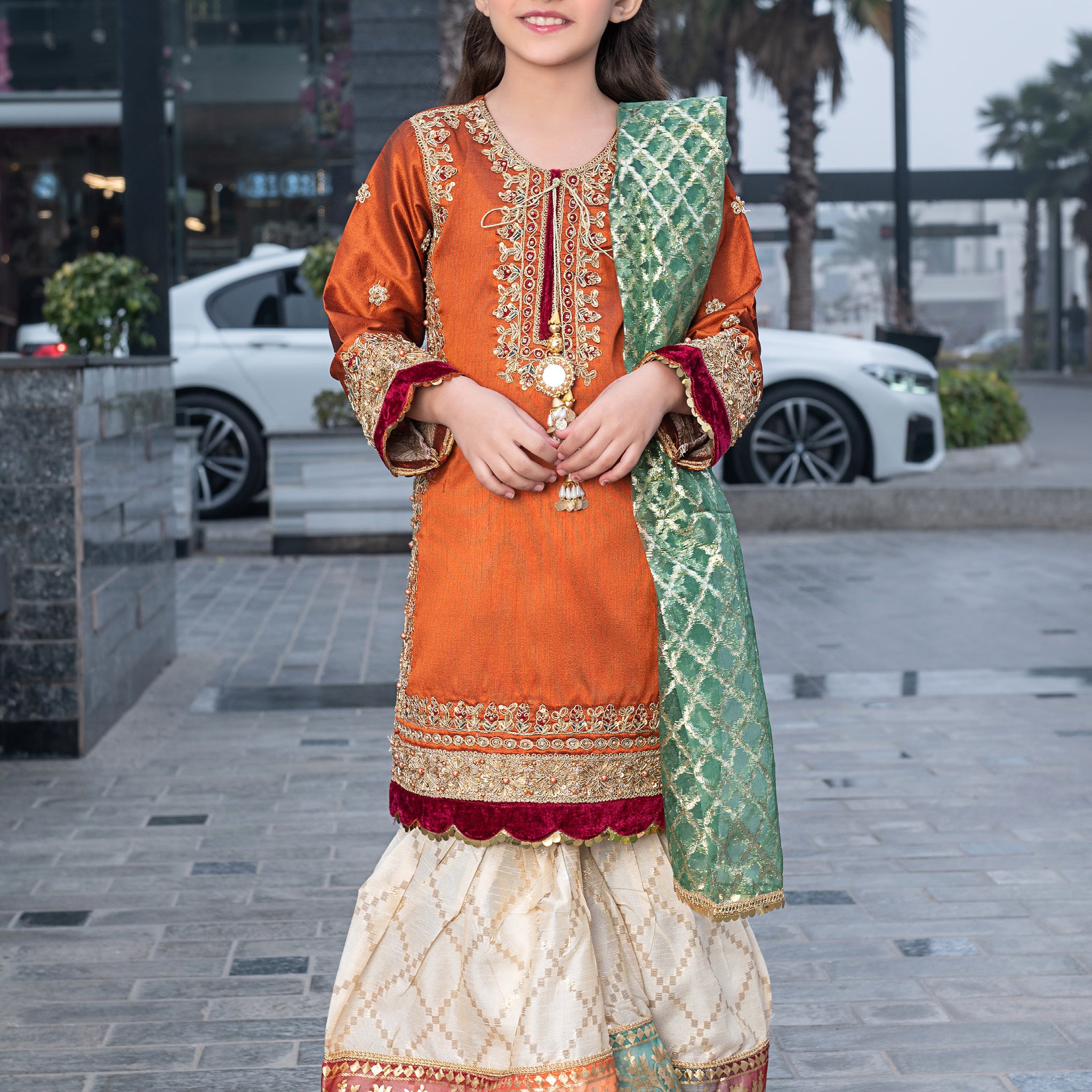 Roshan - 3pc Naranji Gharara Suit Kids