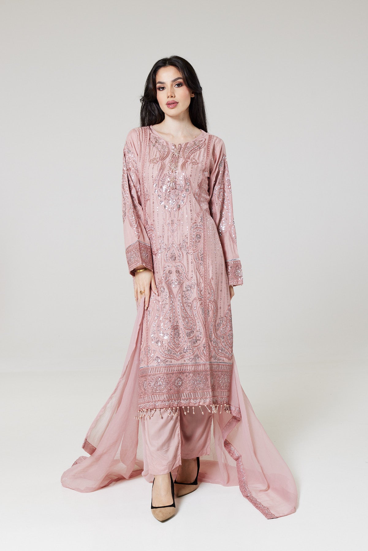 Light Pink Embroidered Linen suit BK03-Sequin