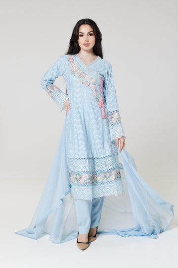 Sky Blue Embroidered Linen Suit SB771