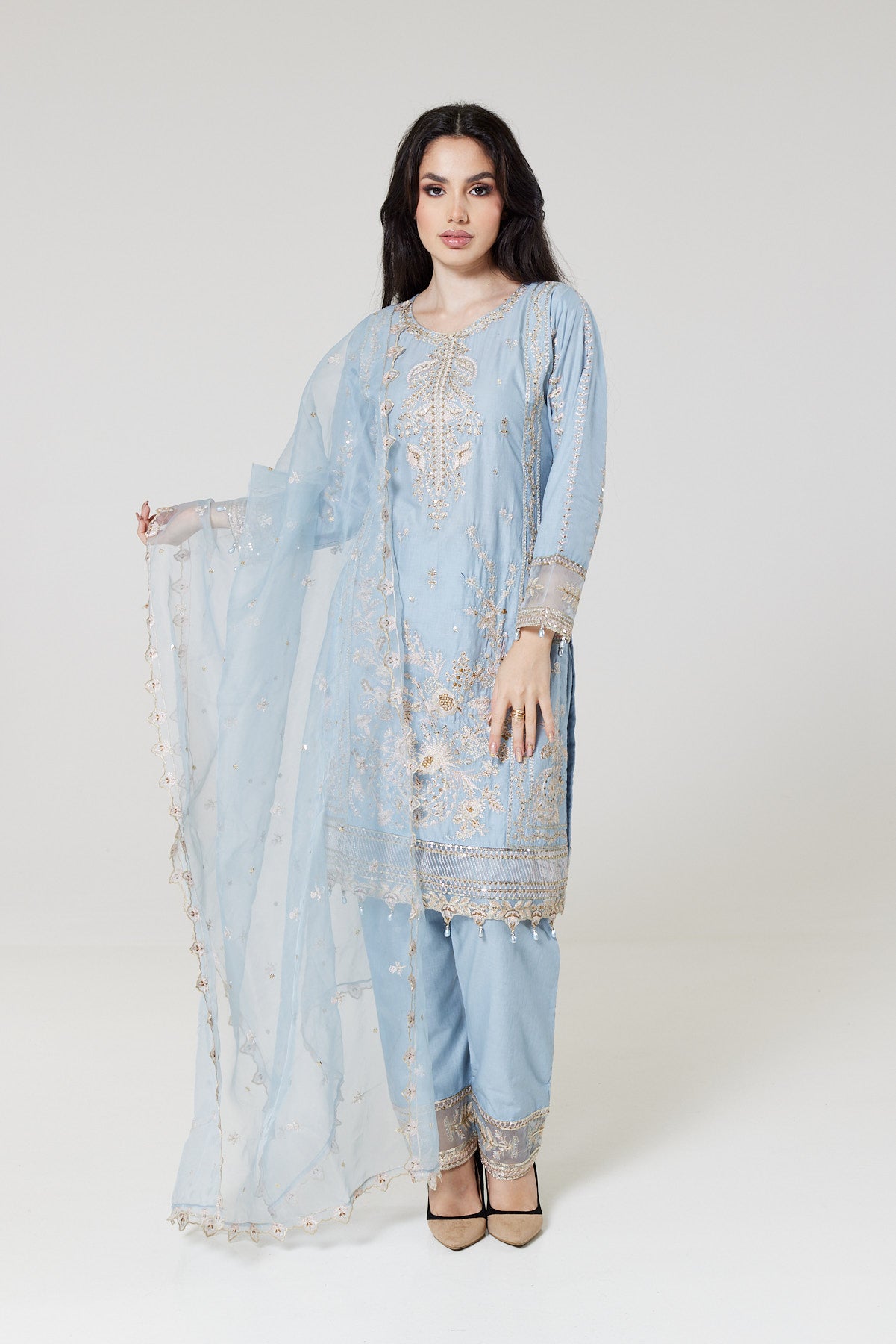 Sky blue Embroidered Cotton Suit SB0805