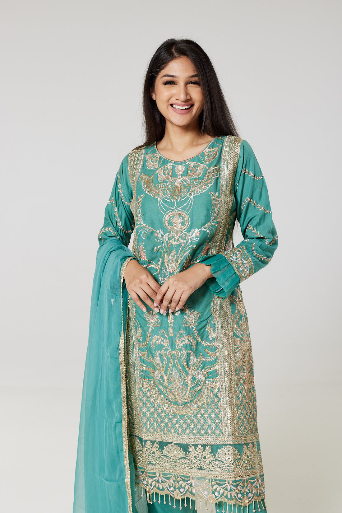 Sage Green Embroidered Linen Suit SG934