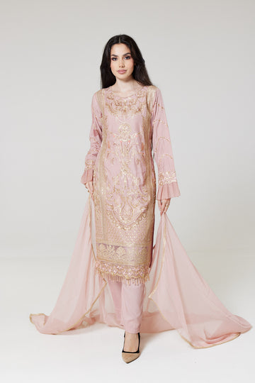 Light Pink Embroidered Linen Suit LP982