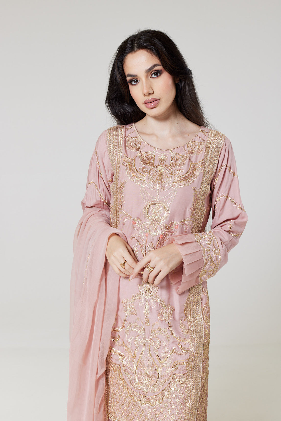 Light Pink Embroidered Linen Suit LP982