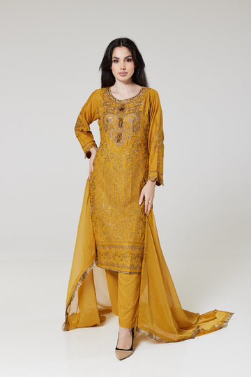Mustard Embroidered Linen Suit M1016