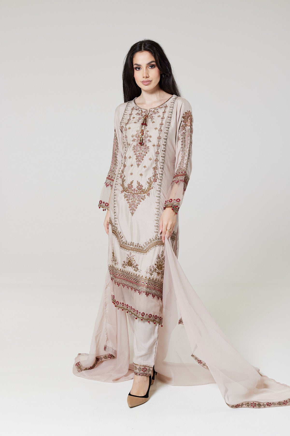 Mink Embroidered Linen Suit M1050