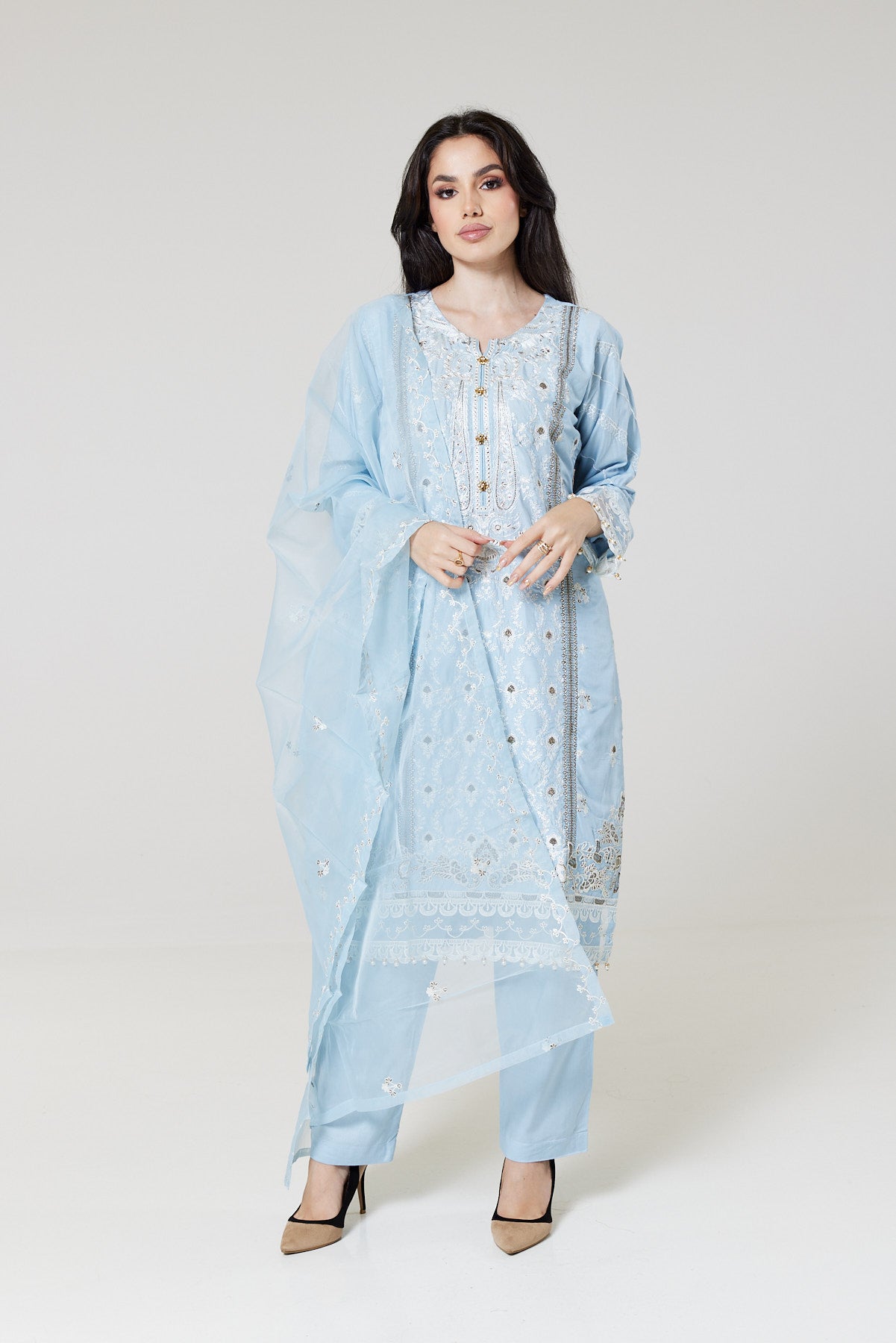 Sky Blue Embroidered Linen Suit SB1069