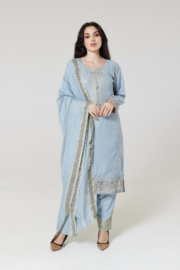 Sky Blue Embroidered Linen Suit SB1135