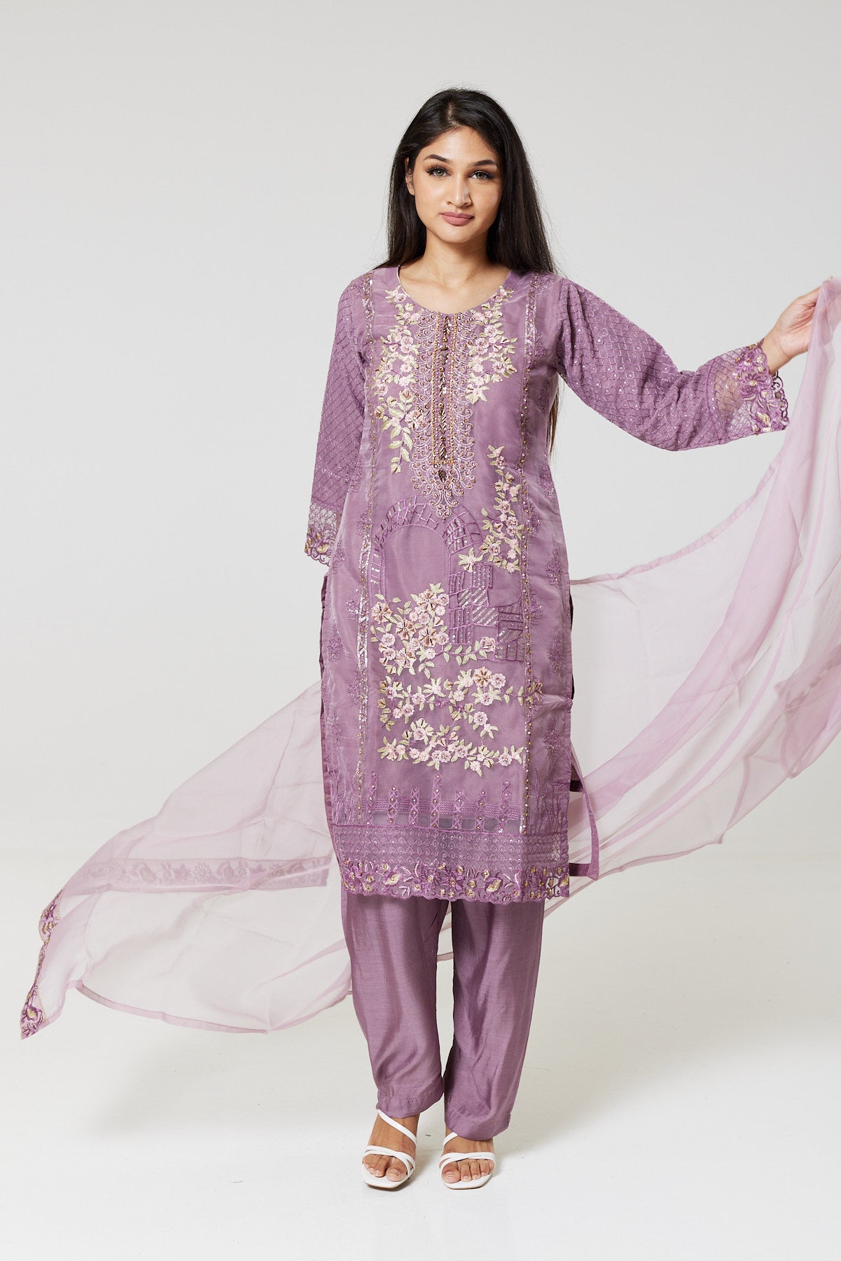 Purple Embroidered Organza Suit P1207