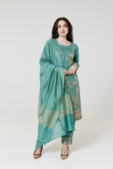 Green Embroidered Linen Suit G1285