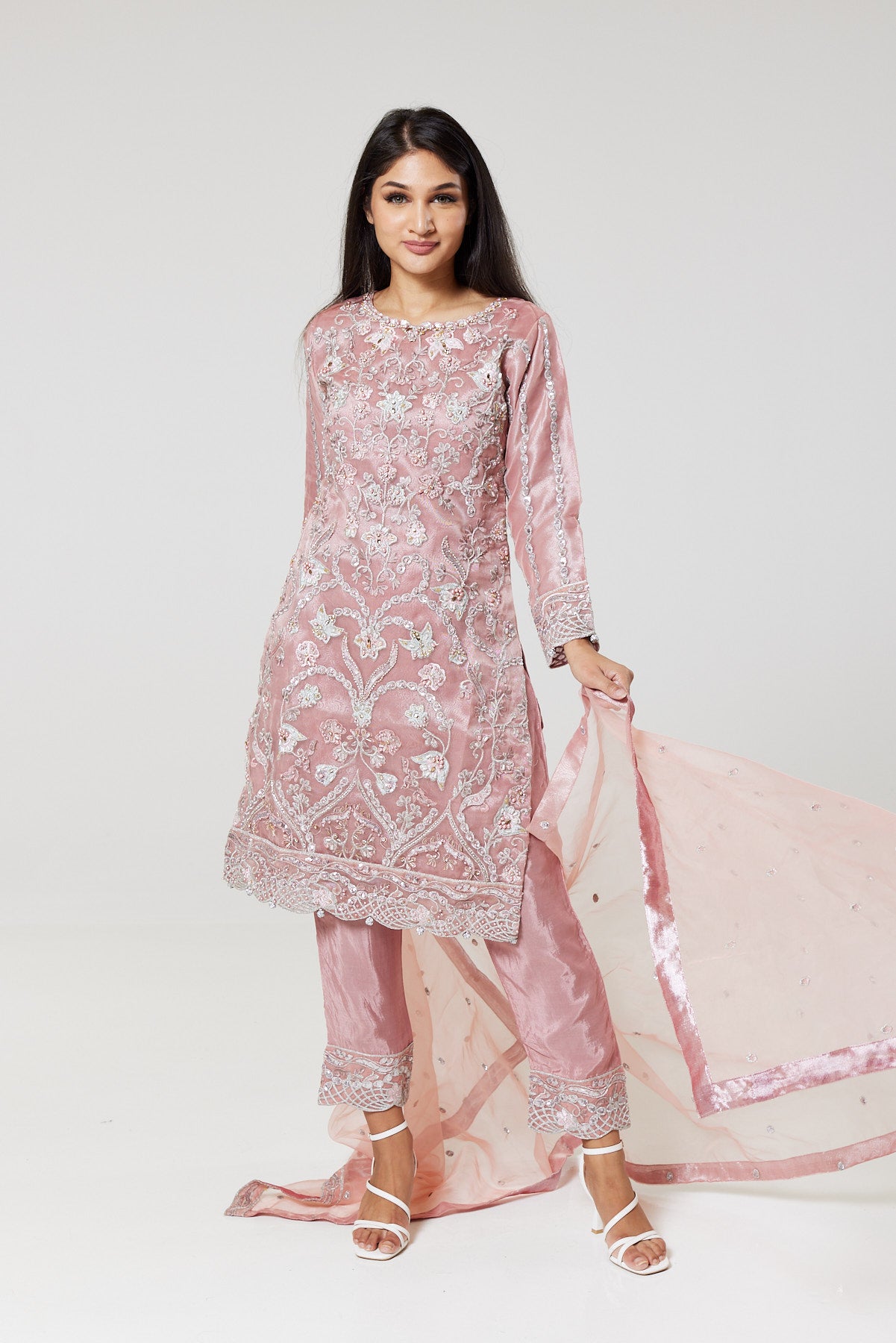 Baby Pink Embroidered Organza Suit BP1380