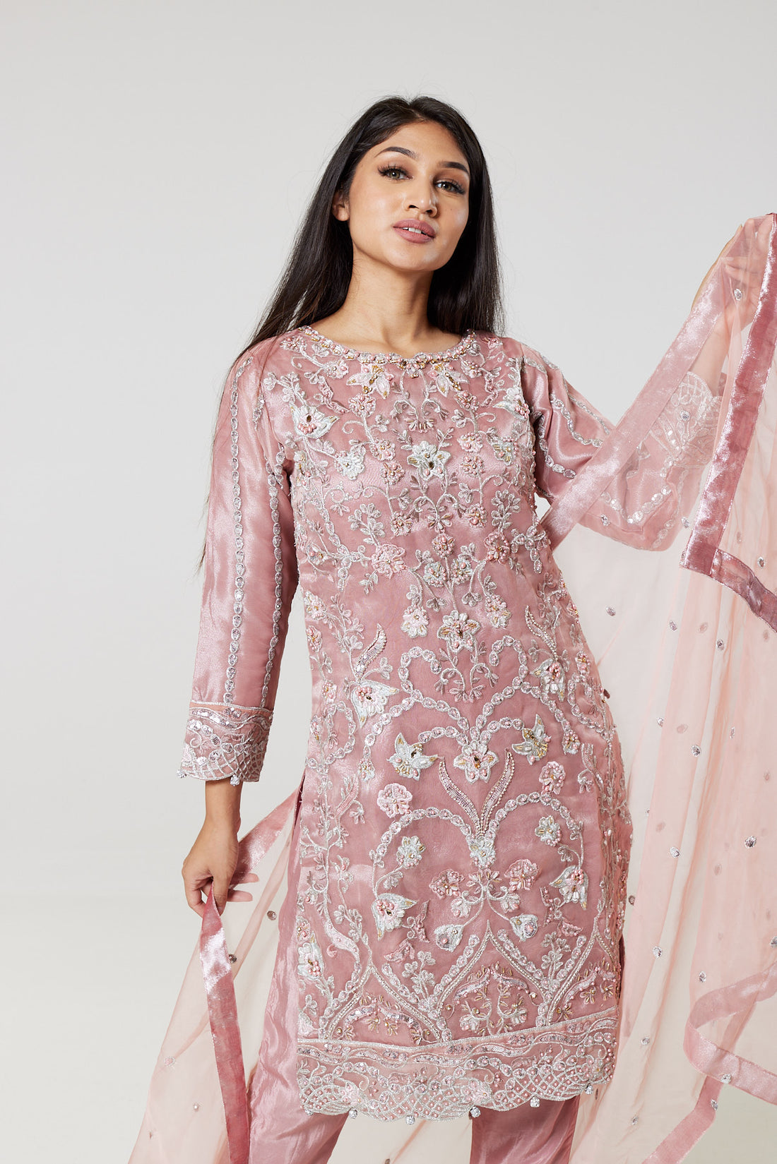 Baby Pink Embroidered Organza Suit BP1380