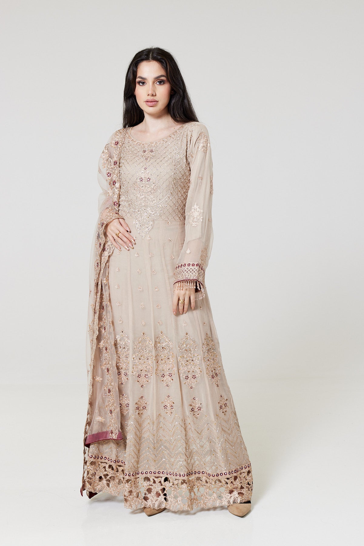 Tea Pink Embroidered Chiffon Suit TP1512