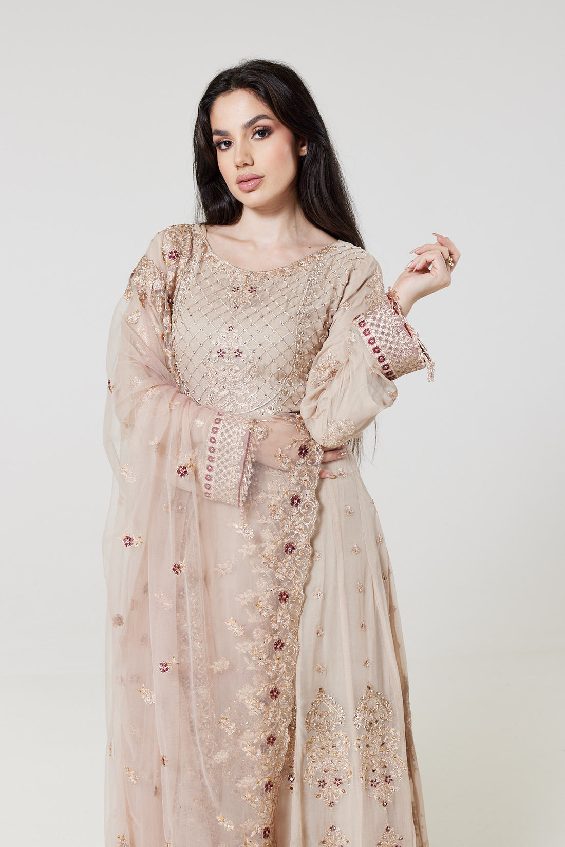 Tea Pink Embroidered Chiffon Suit TP1512