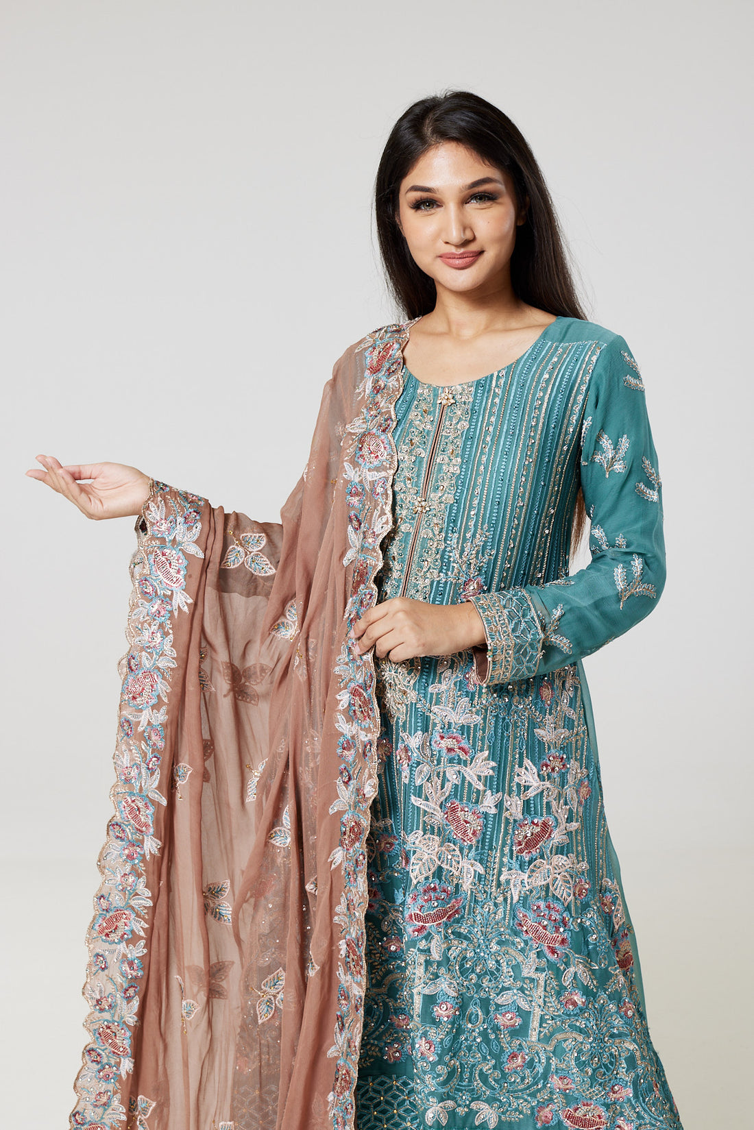 Sage Green Embroidered Chiffon Suit G1548
