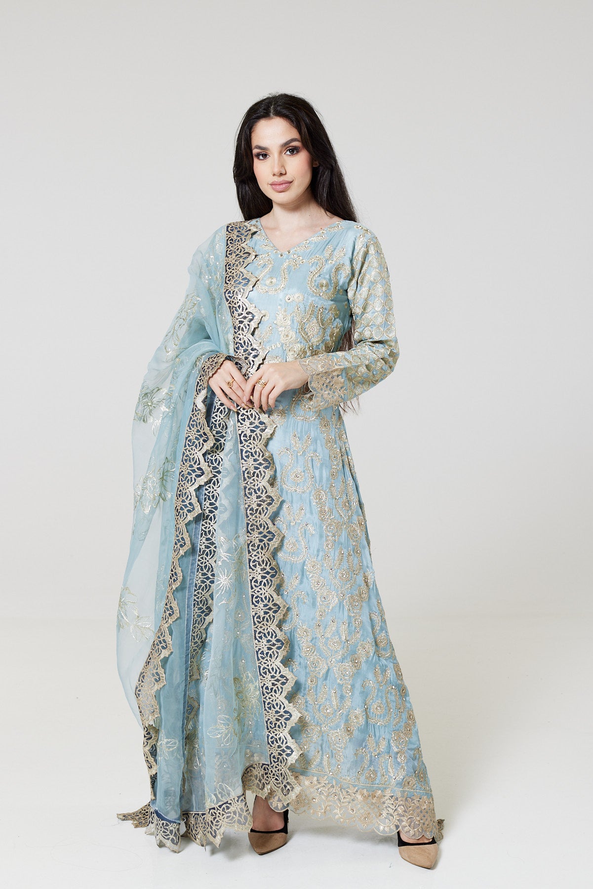 Sky Blue Embroidered Chiffon Suit SB1579