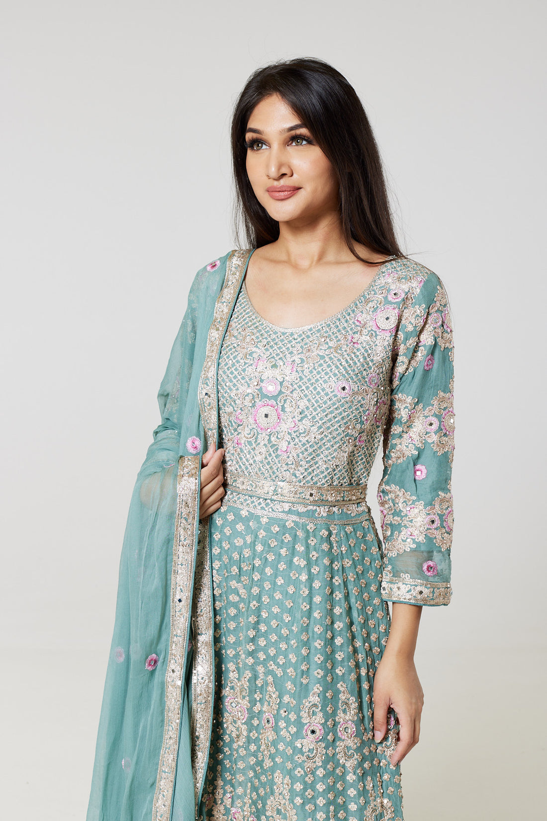 Sage Green Embroidered Chiffon Suit G1600