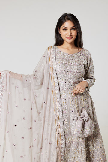 Grey Embroidered Chiffon Suit G1643