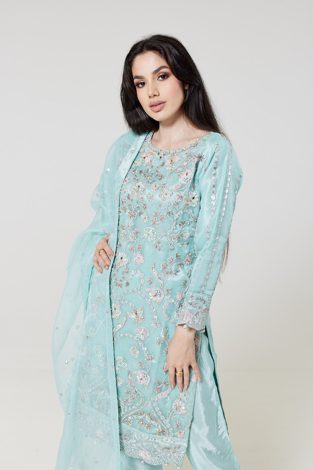 Sky Blue Embroidered Organza Suit SB1653