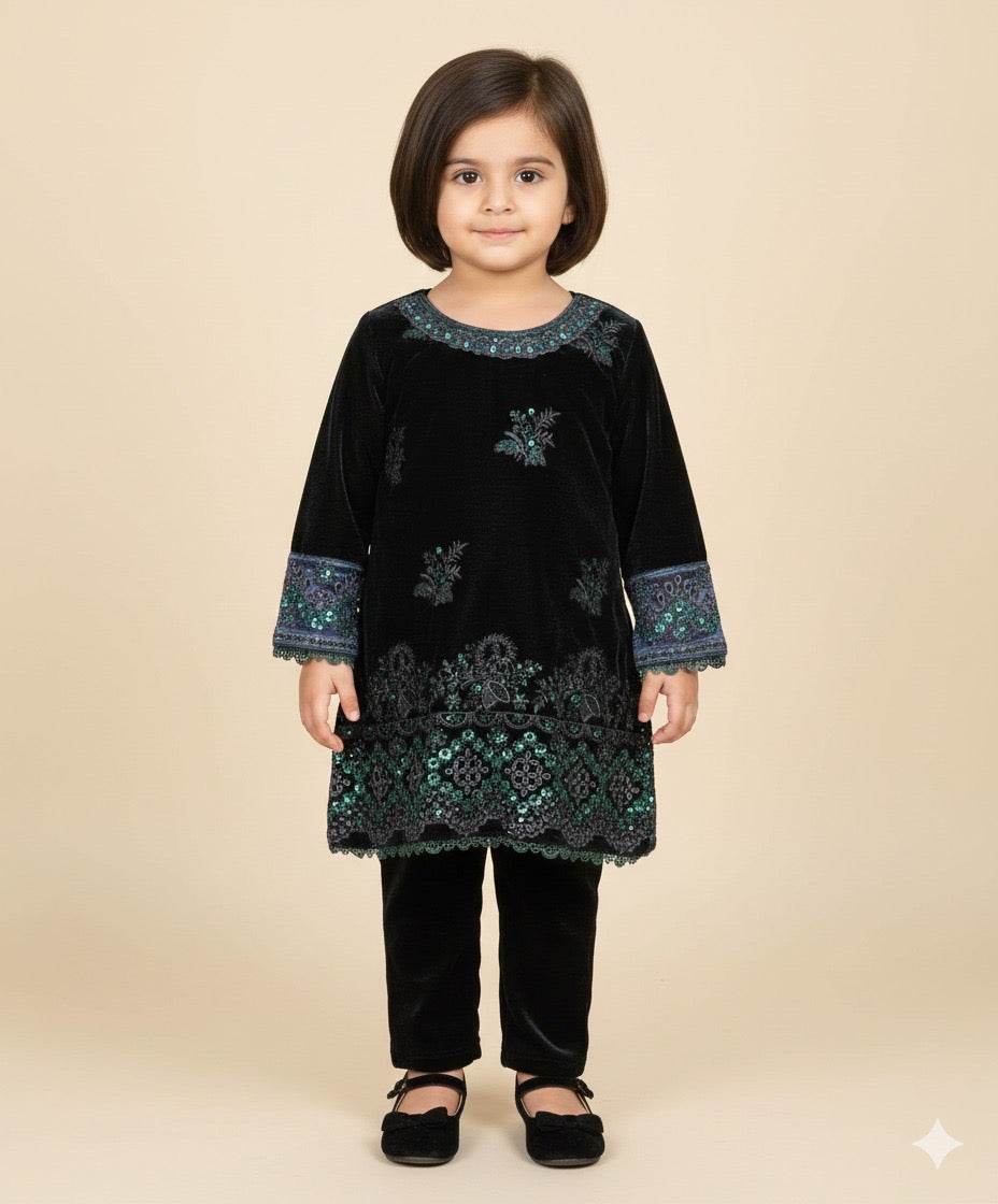 Black kids velvet dress 2 piece