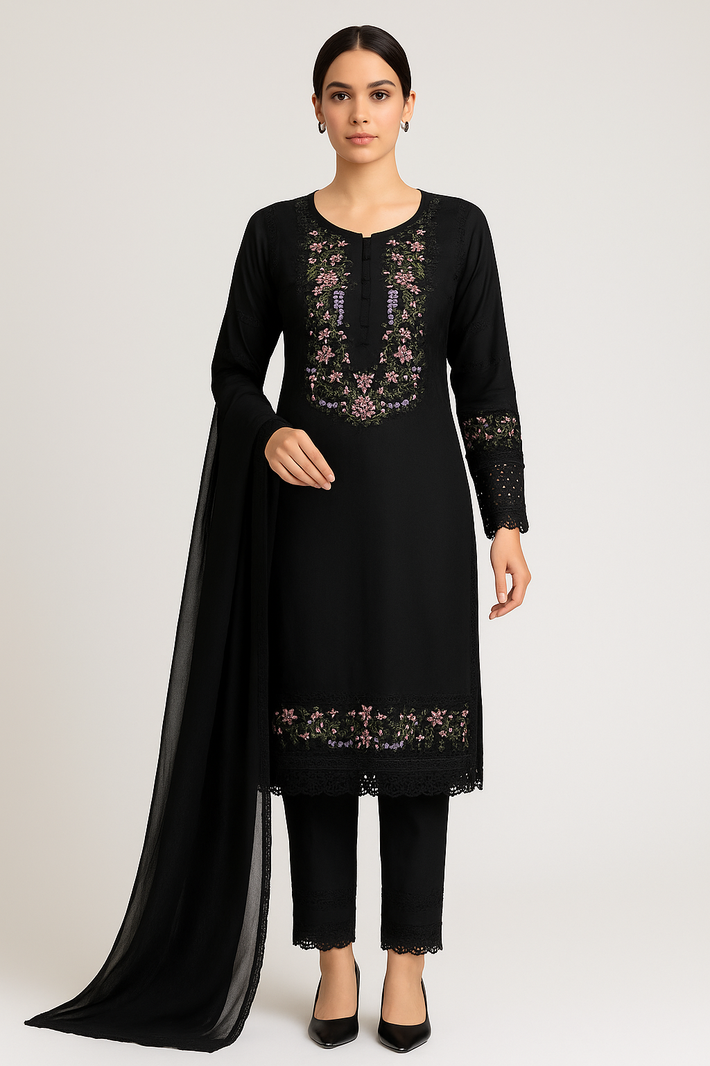 black embroidery dress