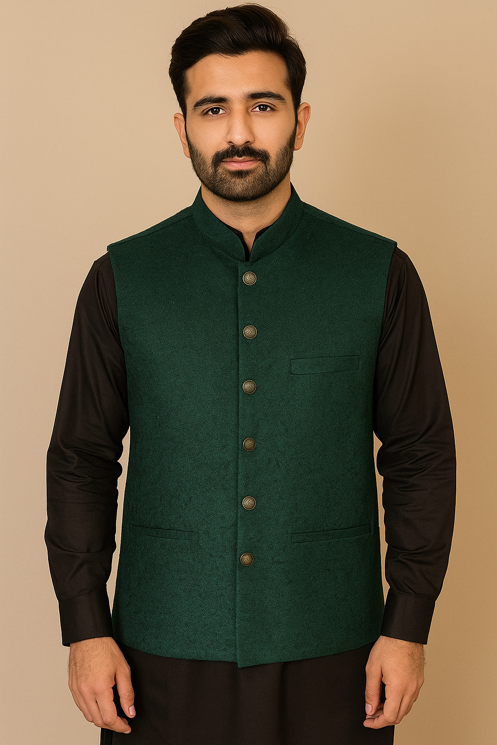bottle Green color waist coat