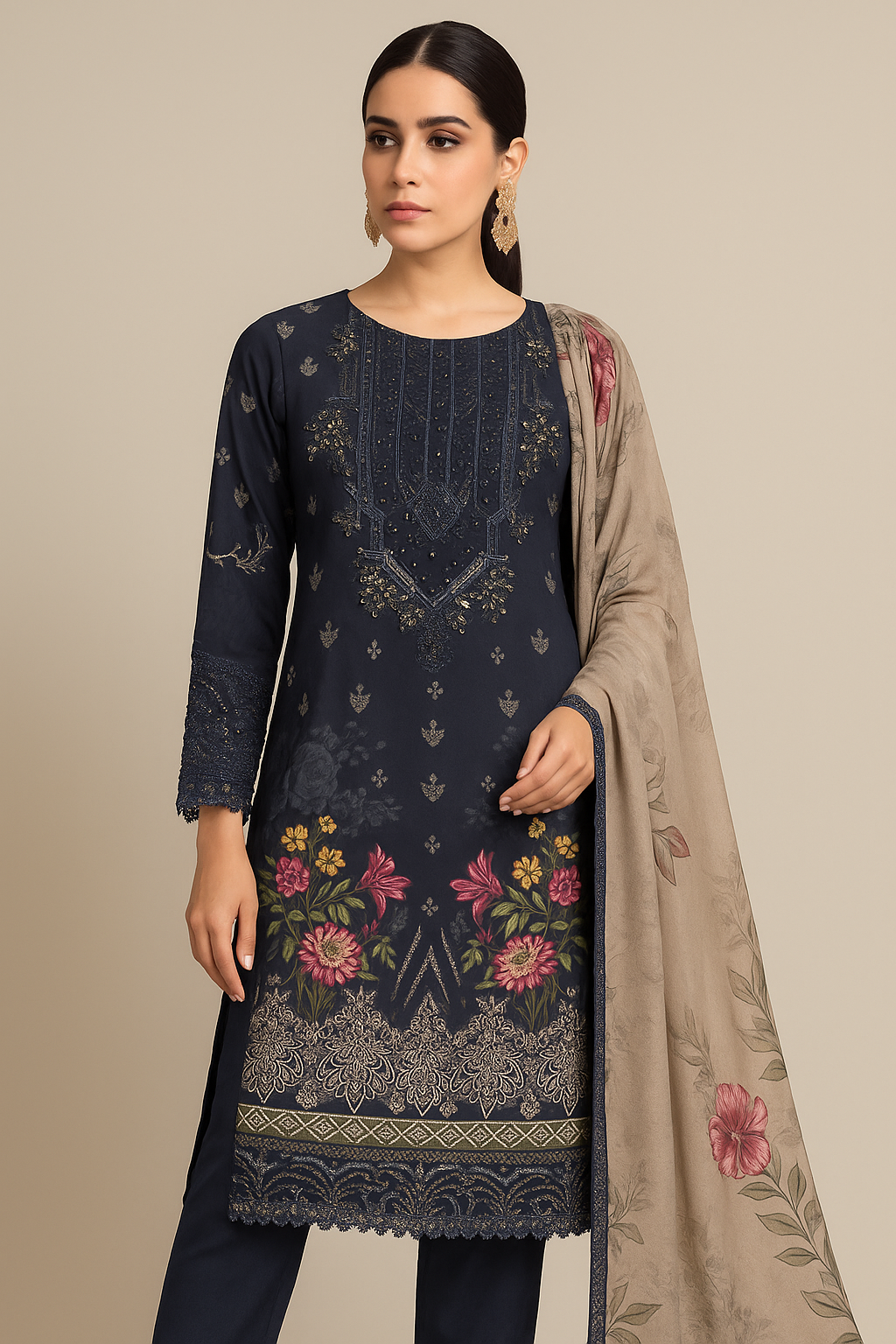 Embroidery 3 piece dress