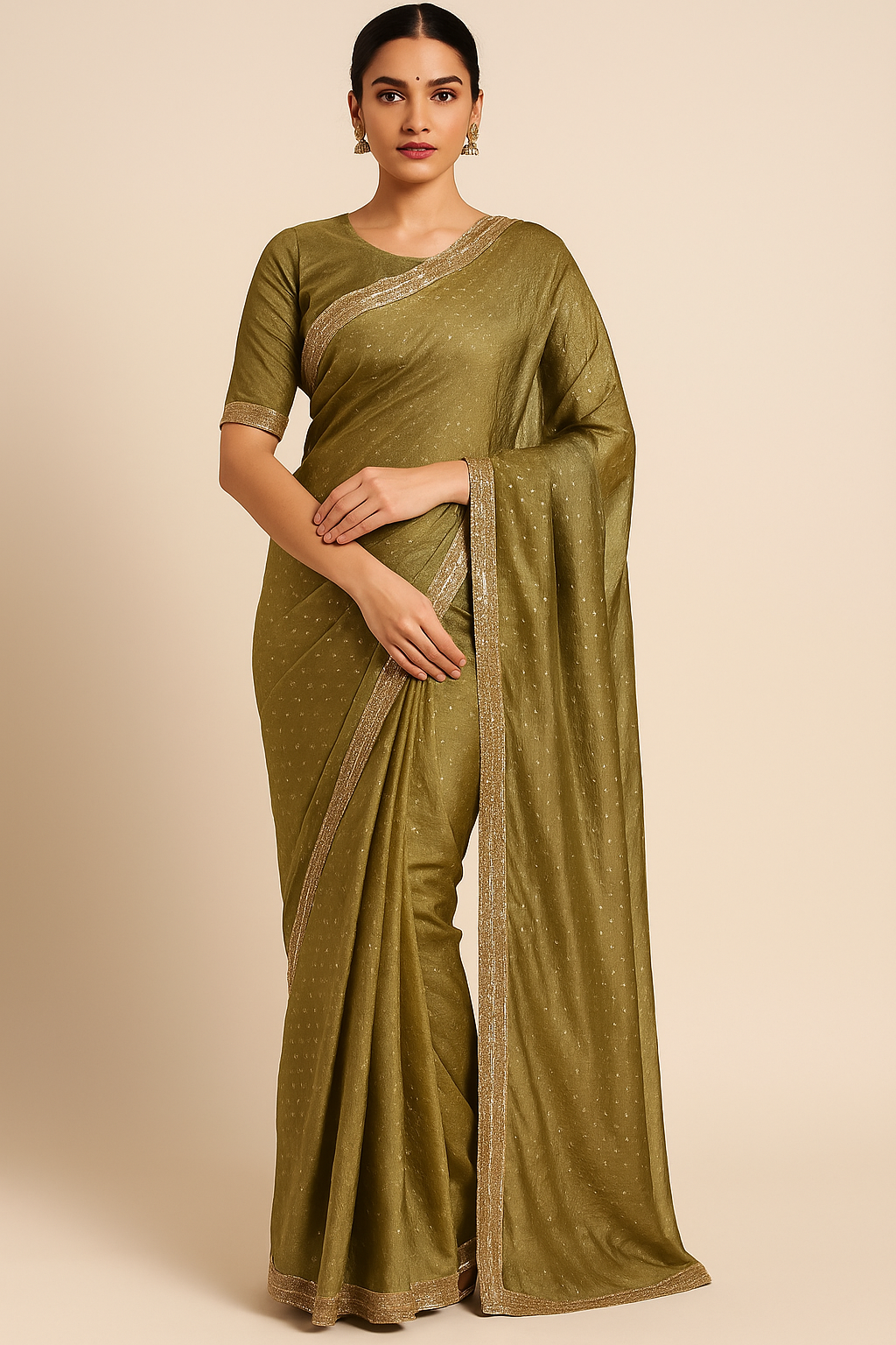Light olive color saree