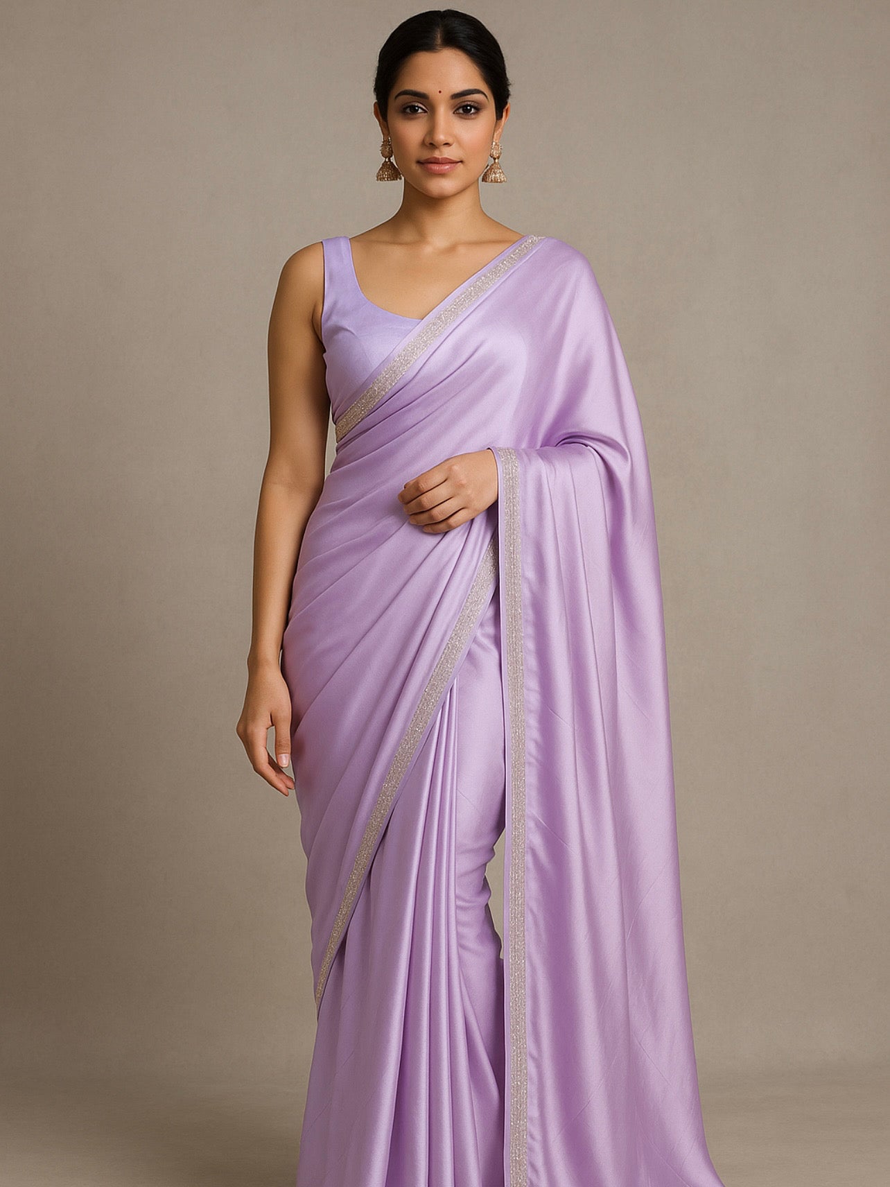 Silk sari in lilac color