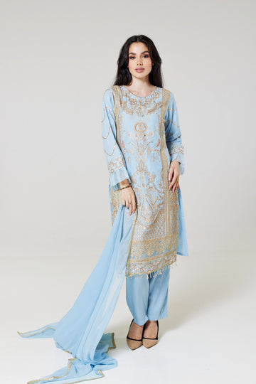 Sky Blue Embroidered Linen Suit SB668