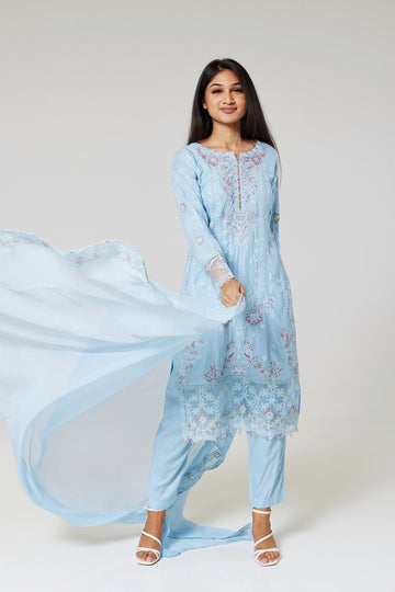 Sky Blue Embroidered Linen Suit SB0967