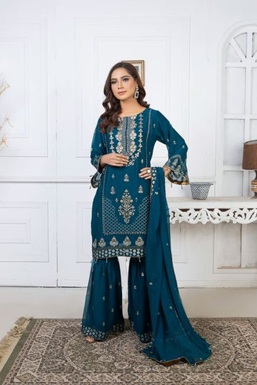 Teal Pure Crinkle Chiffon Gharara Set 0220